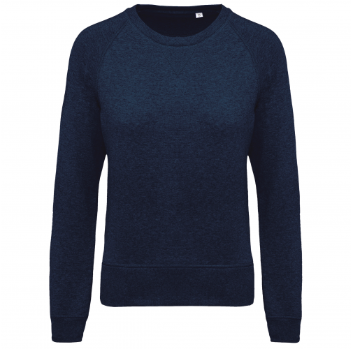 french navy heather Sudadera algodón orgánico con cuello redondo y mangas raglan