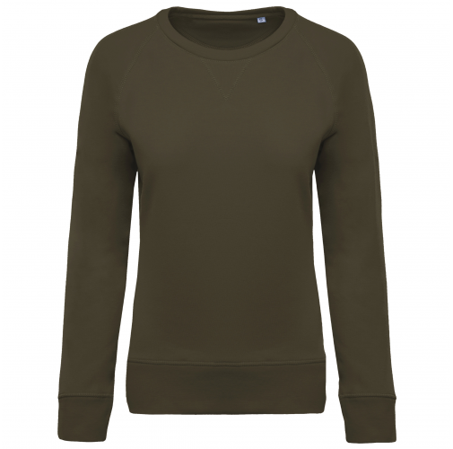 mossy green Sudadera algodón orgánico con cuello redondo y mangas raglan