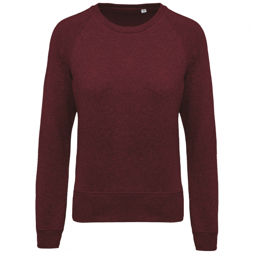 wine heather Sudadera algodón orgánico con cuello redondo y mangas raglan