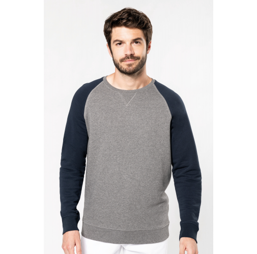 Sudadera bicolor algodón orgánico French Terry cuello redondo mangas raglan hombre