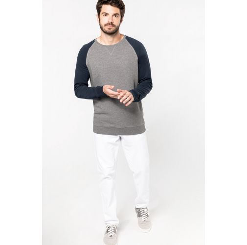 Sudadera bicolor algodón orgánico French Terry cuello redondo mangas raglan hombre