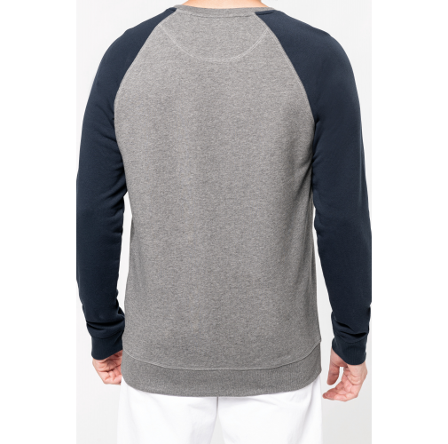 Sudadera bicolor algodón orgánico French Terry cuello redondo mangas raglan hombre