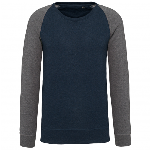 french navy heather / grey heather Sudadera bicolor algodón orgánico French Terry cuello redondo mangas raglan hombre