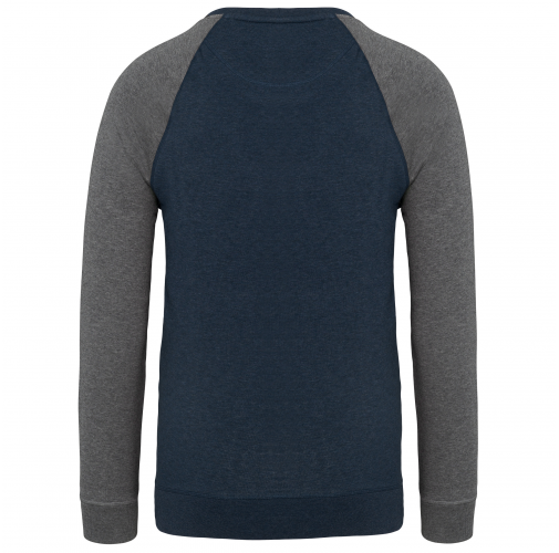 french navy heather / grey heather Sudadera bicolor algodón orgánico French Terry cuello redondo mangas raglan hombre