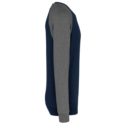 french navy heather / grey heather Sudadera bicolor algodón orgánico French Terry cuello redondo mangas raglan hombre