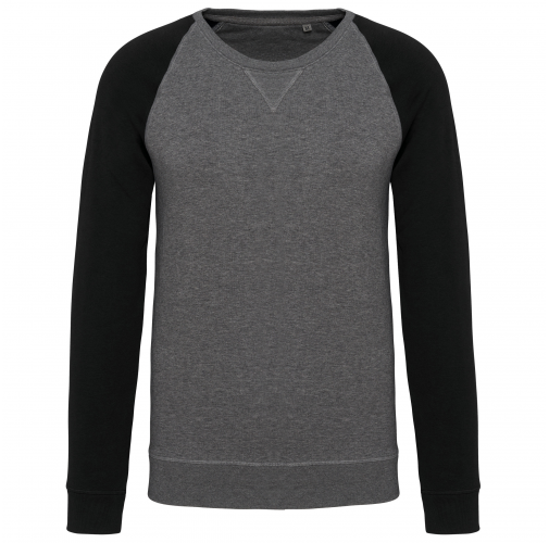grey heather / black Sudadera bicolor algodón orgánico French Terry cuello redondo mangas raglan hombre