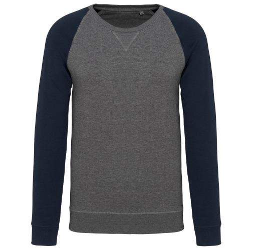 grey heather / navy Sudadera bicolor algodón orgánico French Terry cuello redondo mangas raglan hombre
