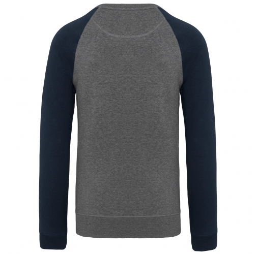grey heather / navy Sudadera bicolor algodón orgánico French Terry cuello redondo mangas raglan hombre