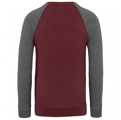 wine heather / grey heather Sudadera bicolor algodón orgánico French Terry cuello redondo mangas raglan hombre