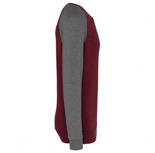 wine heather / grey heather Sudadera bicolor algodón orgánico French Terry cuello redondo mangas raglan hombre