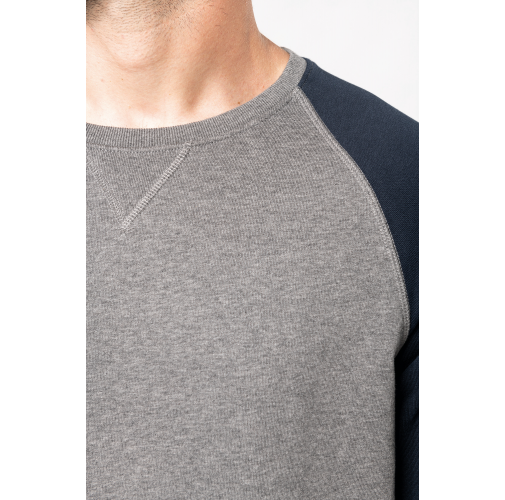 Sudadera bicolor algodón orgánico French Terry cuello redondo mangas raglan hombre