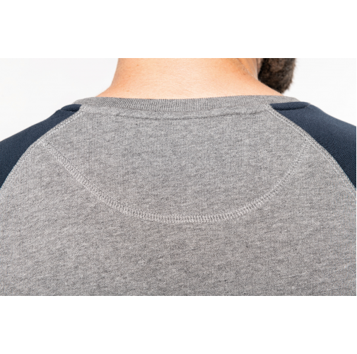 Sudadera bicolor algodón orgánico French Terry cuello redondo mangas raglan hombre