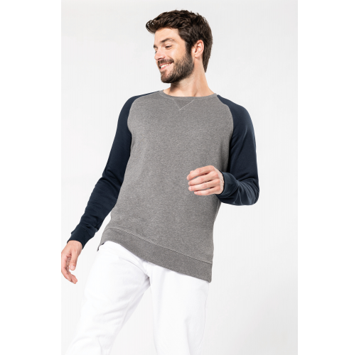 Sudadera bicolor algodón orgánico French Terry cuello redondo mangas raglan hombre
