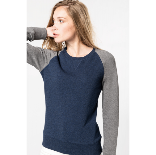 Sudadera Bi-color algodón orgánico French Terry Cuello redondo Mangas raglan para mujer