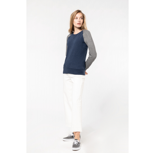 Sudadera Bi-color algodón orgánico French Terry Cuello redondo Mangas raglan para mujer