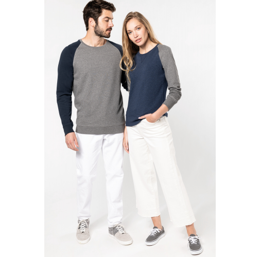 Sudadera Bi-color algodón orgánico French Terry Cuello redondo Mangas raglan para mujer