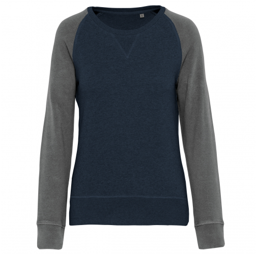 french navy heather / grey heather Sudadera Bi-color algodón orgánico French Terry Cuello redondo Mangas raglan para mujer