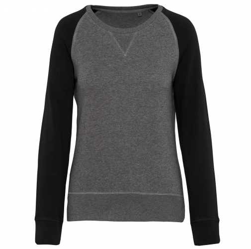 grey heather / black Sudadera Bi-color algodón orgánico French Terry Cuello redondo Mangas raglan para mujer