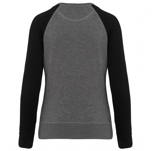 grey heather / black Sudadera Bi-color algodón orgánico French Terry Cuello redondo Mangas raglan para mujer