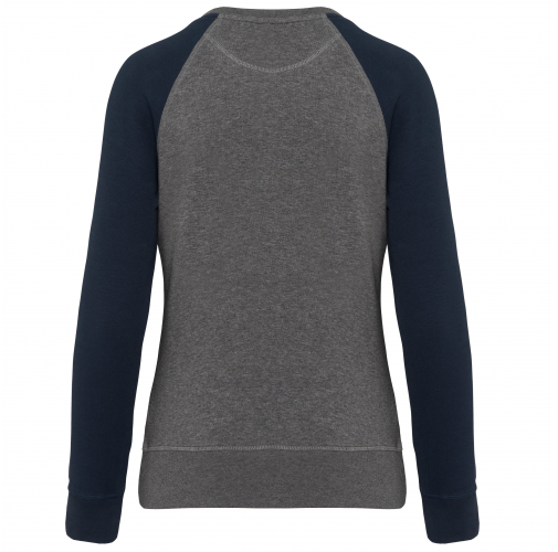 grey heather / navy Sudadera Bi-color algodón orgánico French Terry Cuello redondo Mangas raglan para mujer