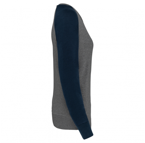 grey heather / navy Sudadera Bi-color algodón orgánico French Terry Cuello redondo Mangas raglan para mujer