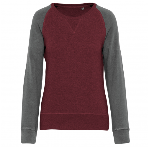 wine heather / grey heather Sudadera Bi-color algodón orgánico French Terry Cuello redondo Mangas raglan para mujer