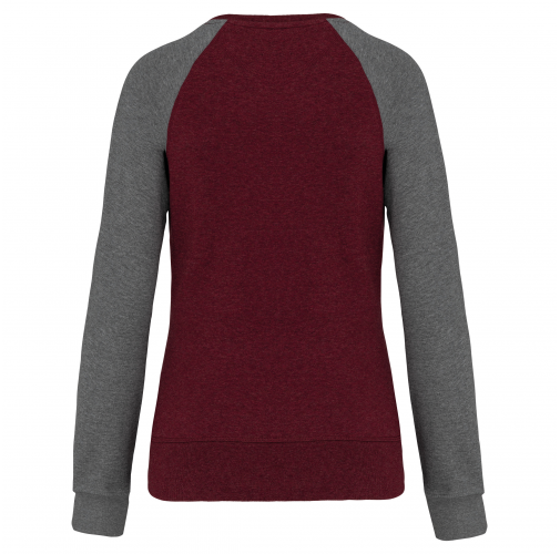 wine heather / grey heather Sudadera Bi-color algodón orgánico French Terry Cuello redondo Mangas raglan para mujer