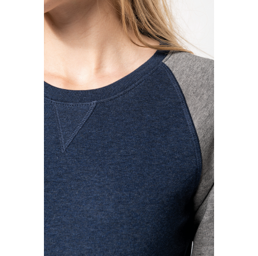 Sudadera Bi-color algodón orgánico French Terry Cuello redondo Mangas raglan para mujer