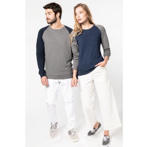 Sudadera Bi-color algodón orgánico French Terry Cuello redondo Mangas raglan para mujer