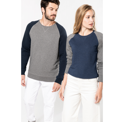 Sudadera Bi-color algodón orgánico French Terry Cuello redondo Mangas raglan para mujer