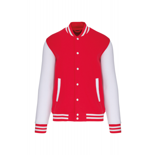 red / white Cazadora béisbolera de felpa unisex