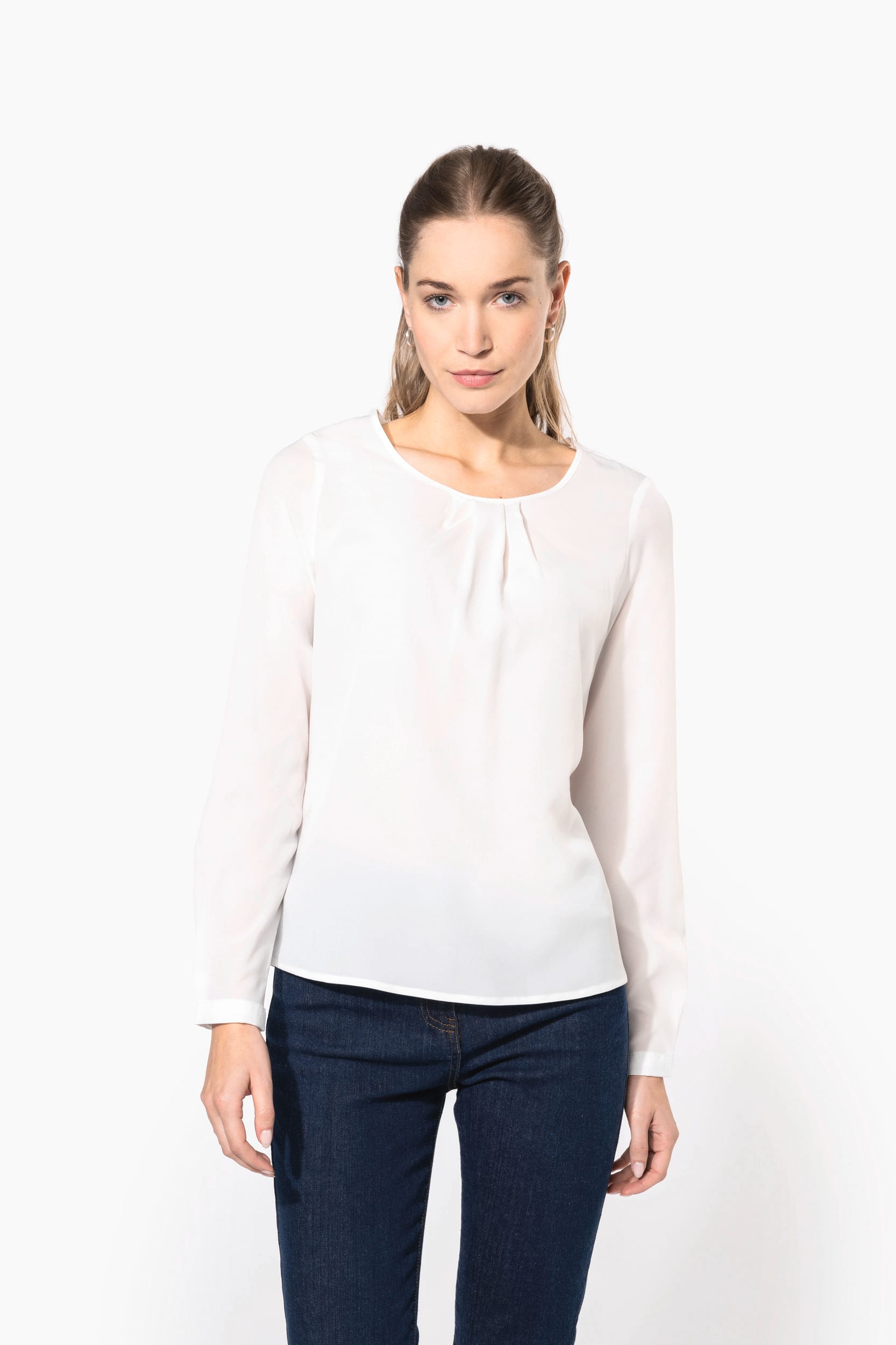 Blusa crepe manga larga mujer