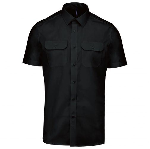 black Camisa piloto manga corta hombre