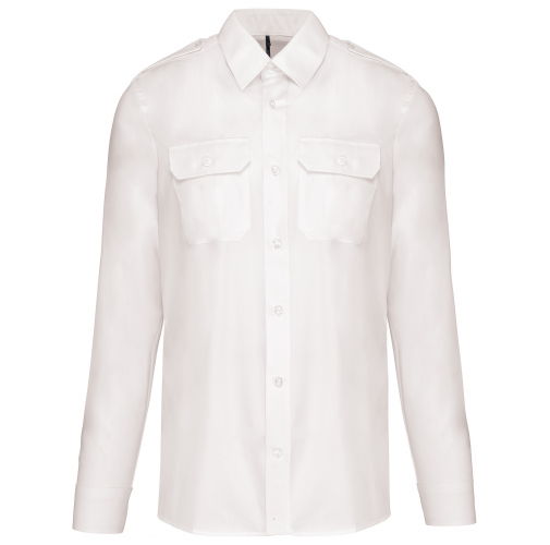 white Camisa piloto manga larga hombre