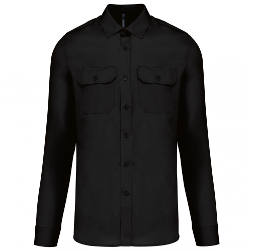 black Camisa piloto manga larga hombre