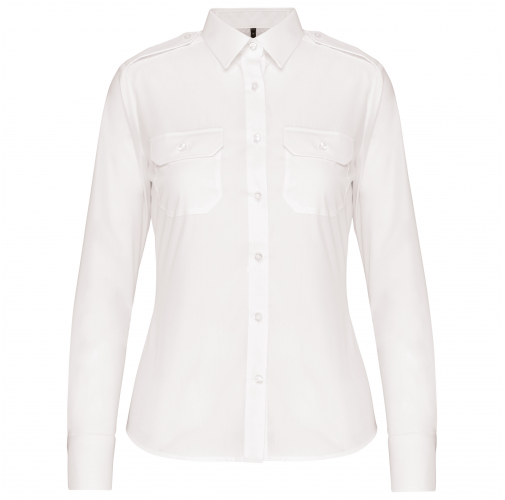white Camisa piloto manga larga mujer
