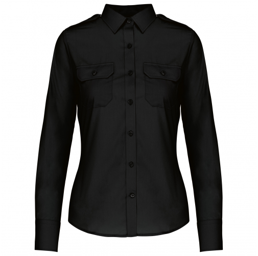 black Camisa piloto manga larga mujer