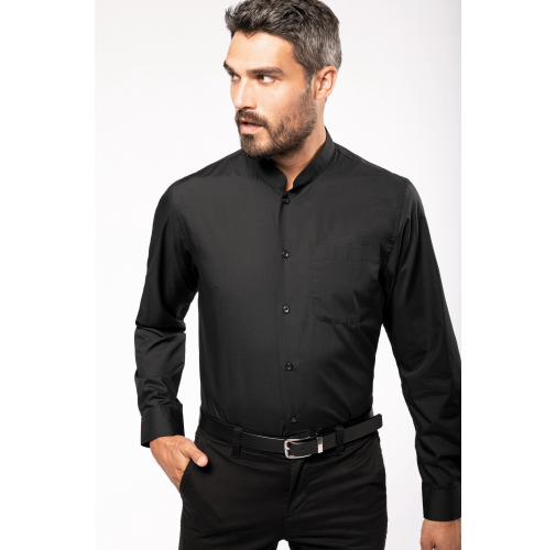 Camisa cuello mao  manga larga hombre