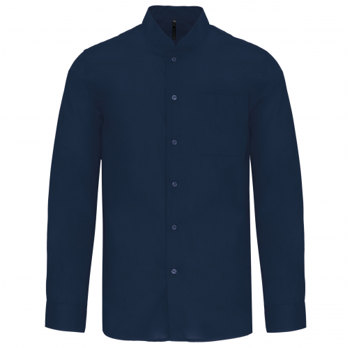 navy Camisa cuello mao manga larga hombre
