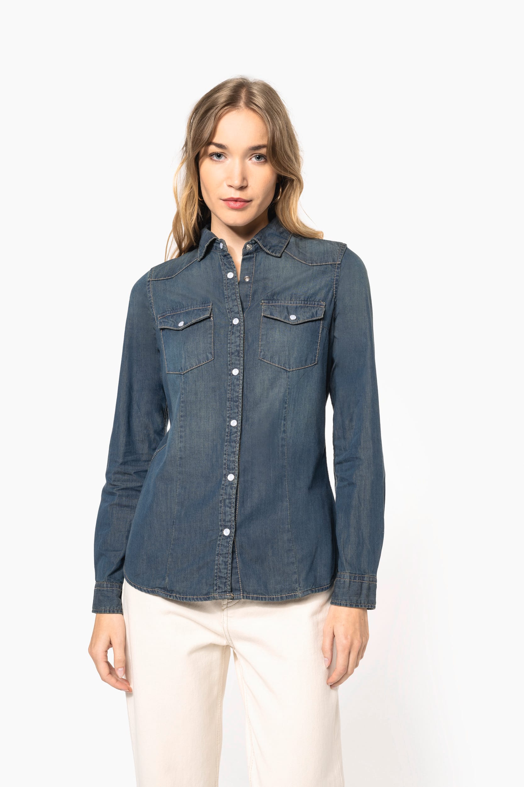 CAMISA DENIM MANGA LARGA MUJER