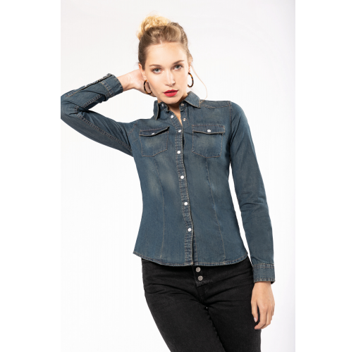 Camisa denim manga larga mujer
