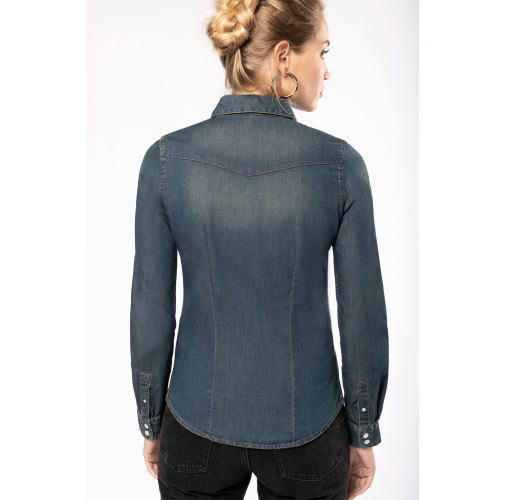Camisa denim manga larga mujer