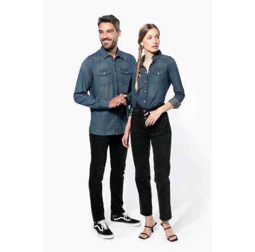 Camisa denim manga larga mujer