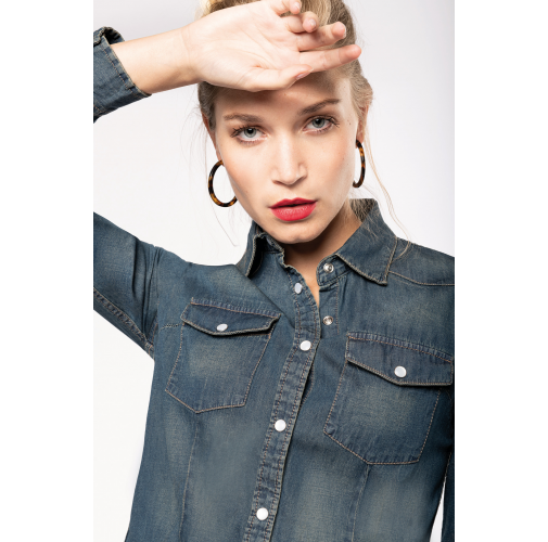 Camisa denim manga larga mujer