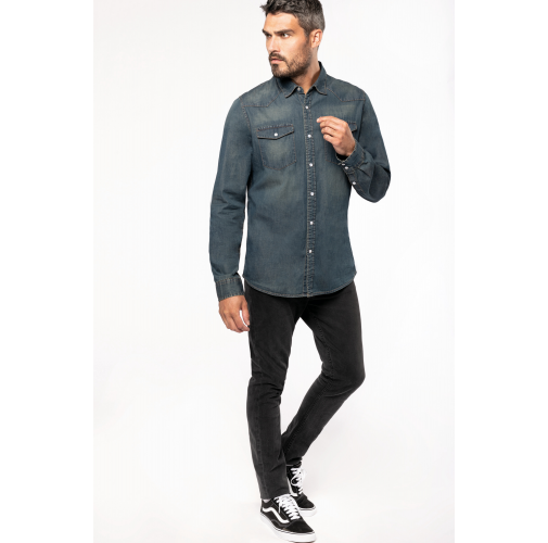 Camisa denim manga larga hombre