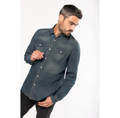 Camisa denim manga larga hombre