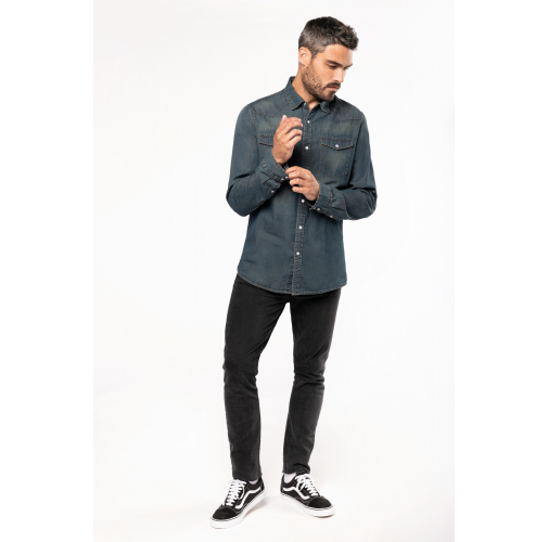 Camisa denim manga larga hombre