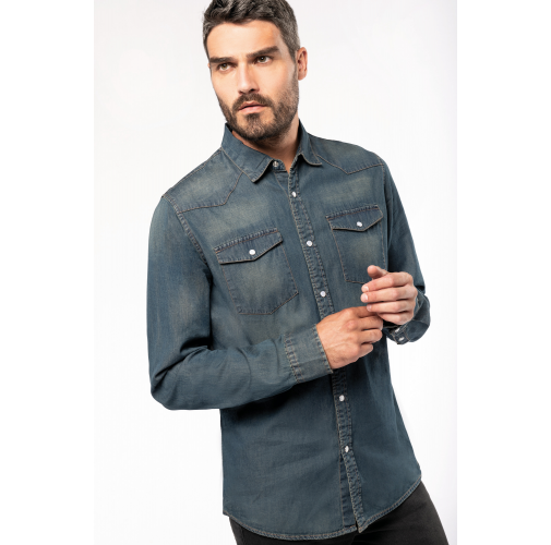 Camisa denim manga larga hombre