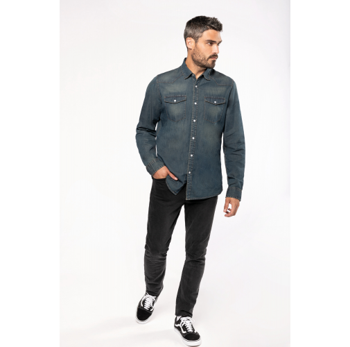 Camisa denim manga larga hombre