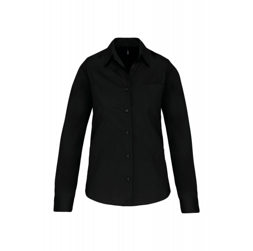 black Camisa popelina manga larga mujer